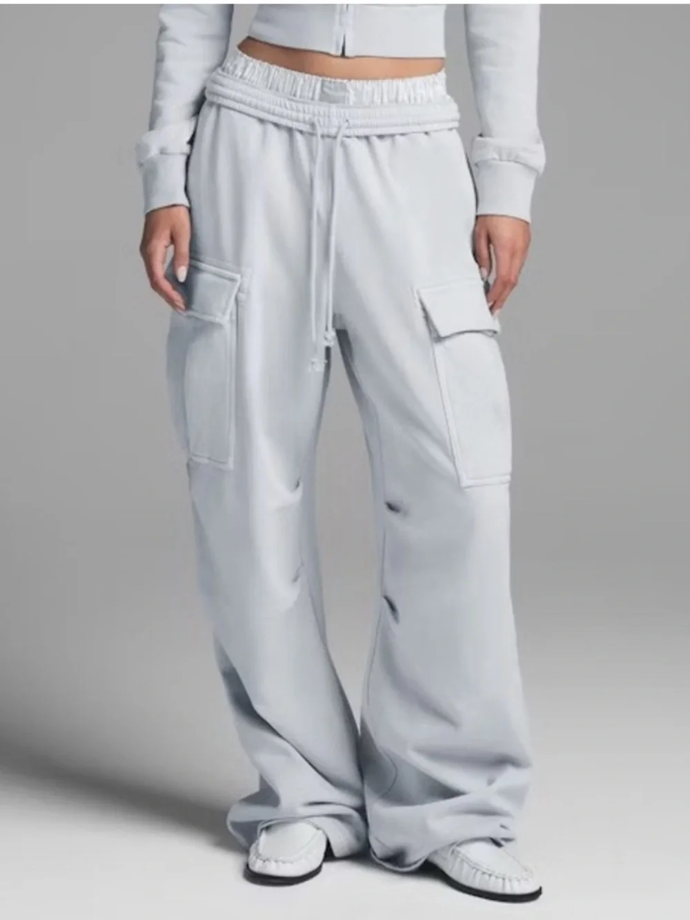 SKIMS Boyfriend Fleece Wide Leg Cargo Sweatpants Zen Blue